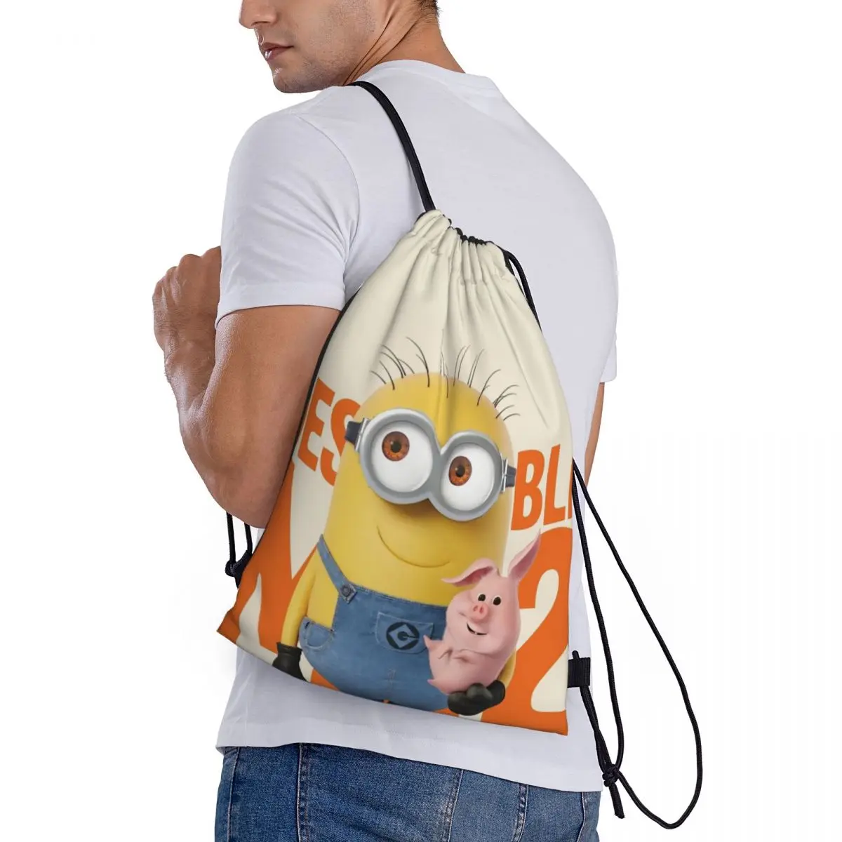 Minions Portable Sports Bag Thicken Drawstring Belt Riding Backpack Gym Drawstring Shoes Bag Clothes Backpacks