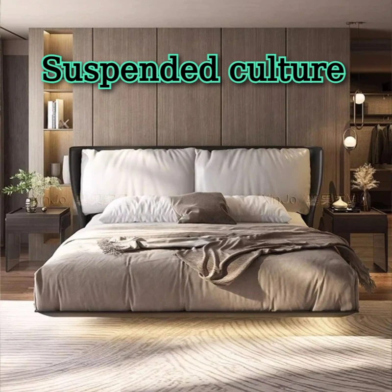Modern Fashion Double Bed Decor Aesthetic Bedroom Bed With Soft Backrest Headboard Bedside Table With Drawers Room Furnitures