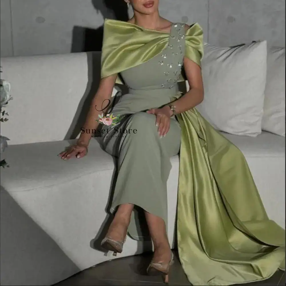 Vestido de noche con hombros descubiertos y contraste personalizado, hasta el tobillo, con un hombro, فستانmaveracon abertura