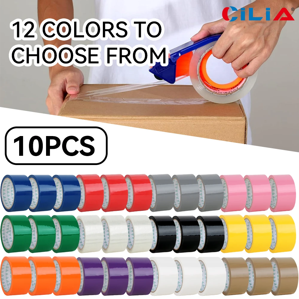 10 Pieces of Colored BOPP Adhesive Tape for Packaging, Dust and Hair Prevention, Suitable for Factories/Homes/Schools