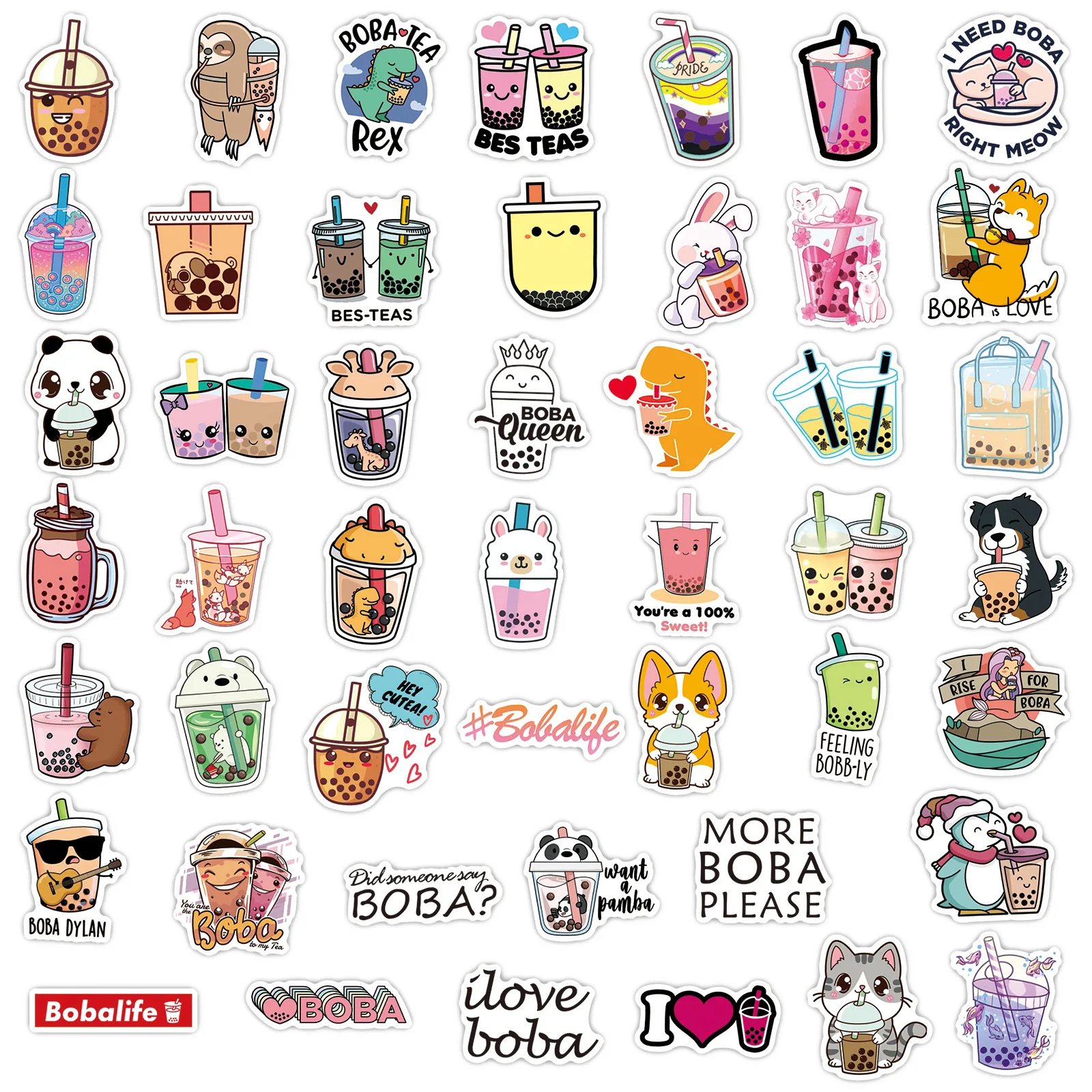 50Pcs Cute Tea Pearl Milk Bubble Tea Stickers Laptop Phone Case Water Bottle Notebook Cartoon Decal Sticker for Kid Toy Gift