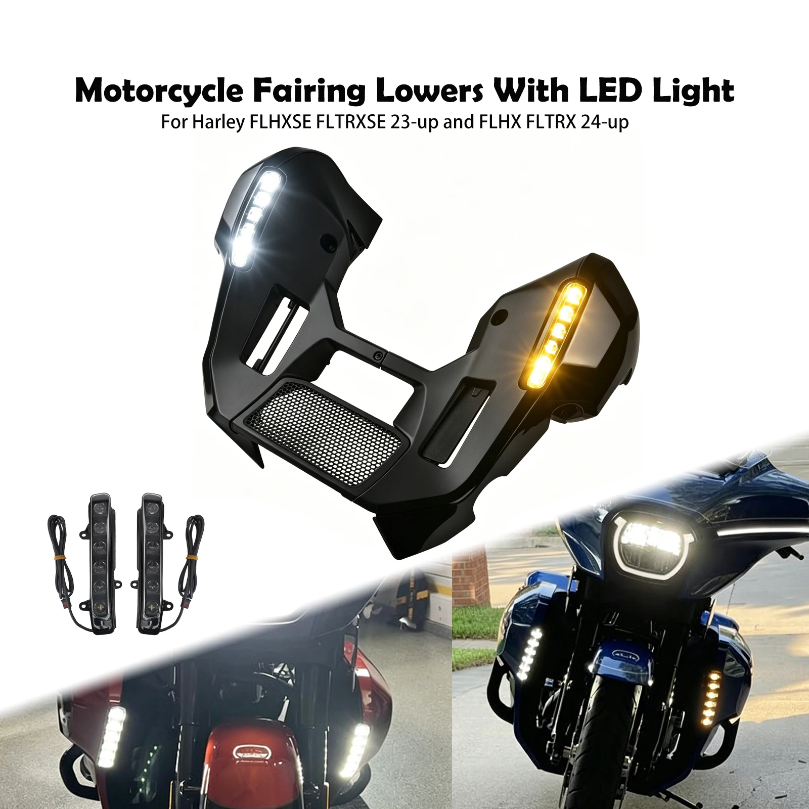 Motorcycle Fairing Lowers LED Light Turn Signal Running Lamp Integrated Kit For Harley Touring 2023-26 Road Street Glide FLHXSE