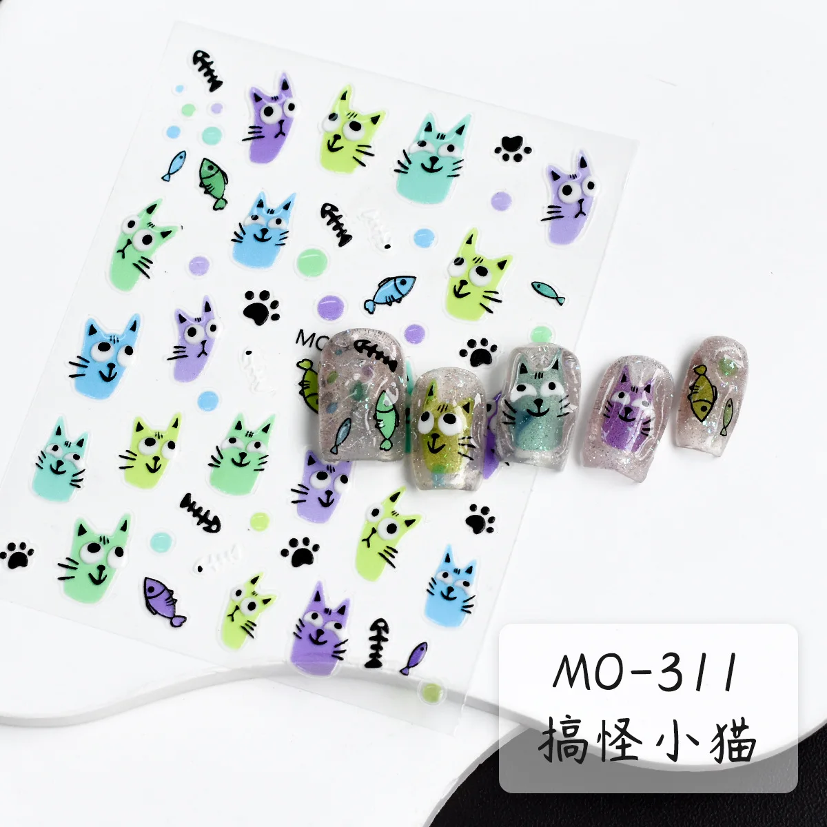 3D Cartoon Cute Cat Nail Stickers Graffiti  Sliders Silver Chrome Headphones Nail Art DIY Manicure Decoration