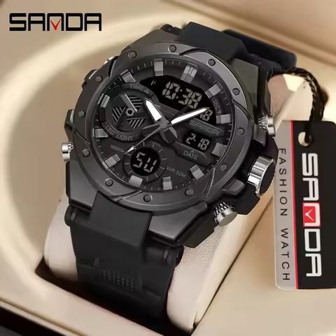 SANDA 3313 LED Digital Shockproof Sports Waterproof Mens Wristwatches G-Style Military Quartz Watch for Men Dual Display Relogio