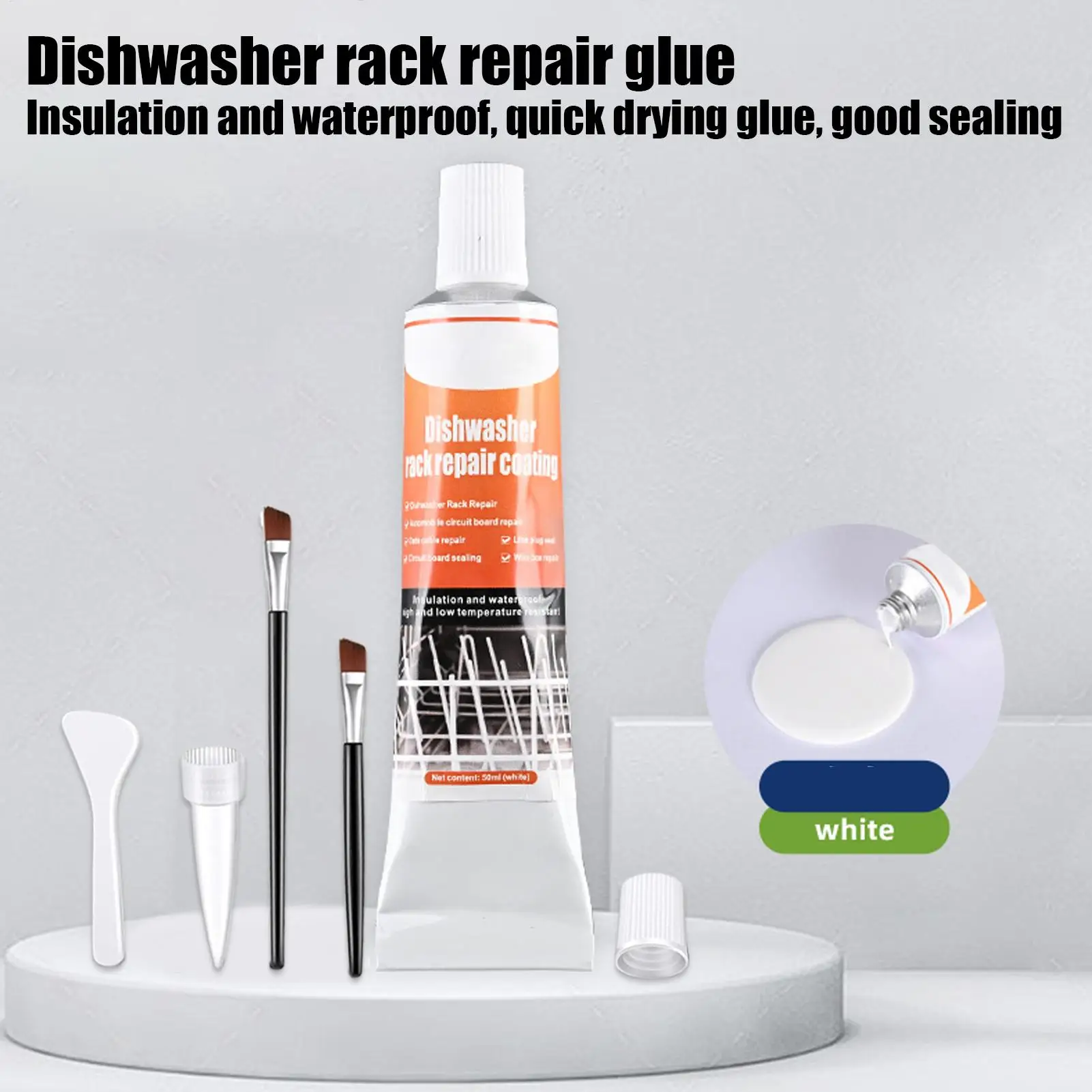Reparaturset für Geschirrspülkörbe, 50 ml, langlebiges Beschichtungsgel mit 2 Bürsten, Reparaturkleber für Geschirrspülkörbe für Küchen- und Haushaltsofen