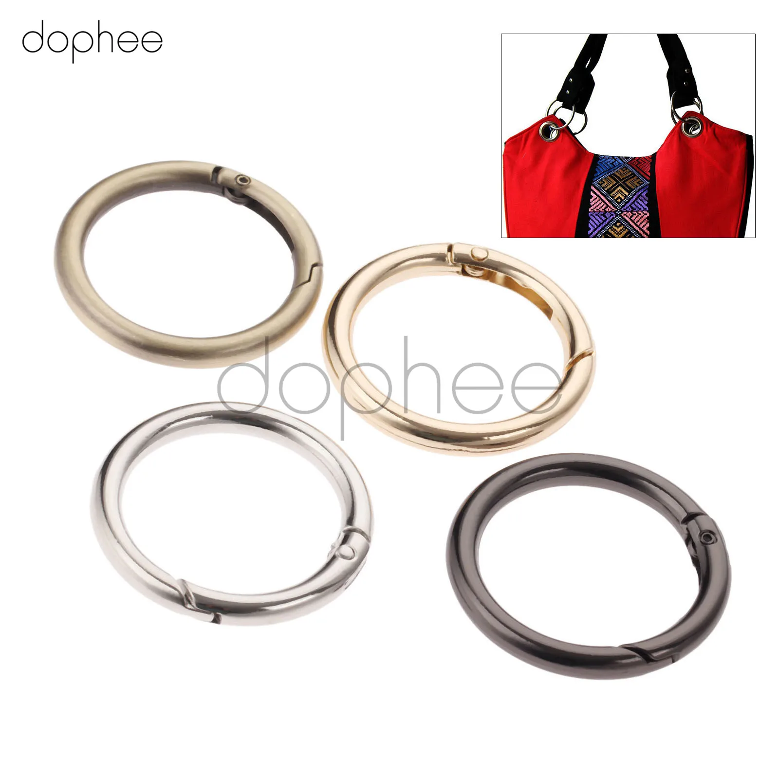 dophee 5pcs 32mm Spring O Rings 4 Colors Openable Keyring Leather Bag Belt Strap Dog Chain Buckles Snap Clasp DIY Accessories