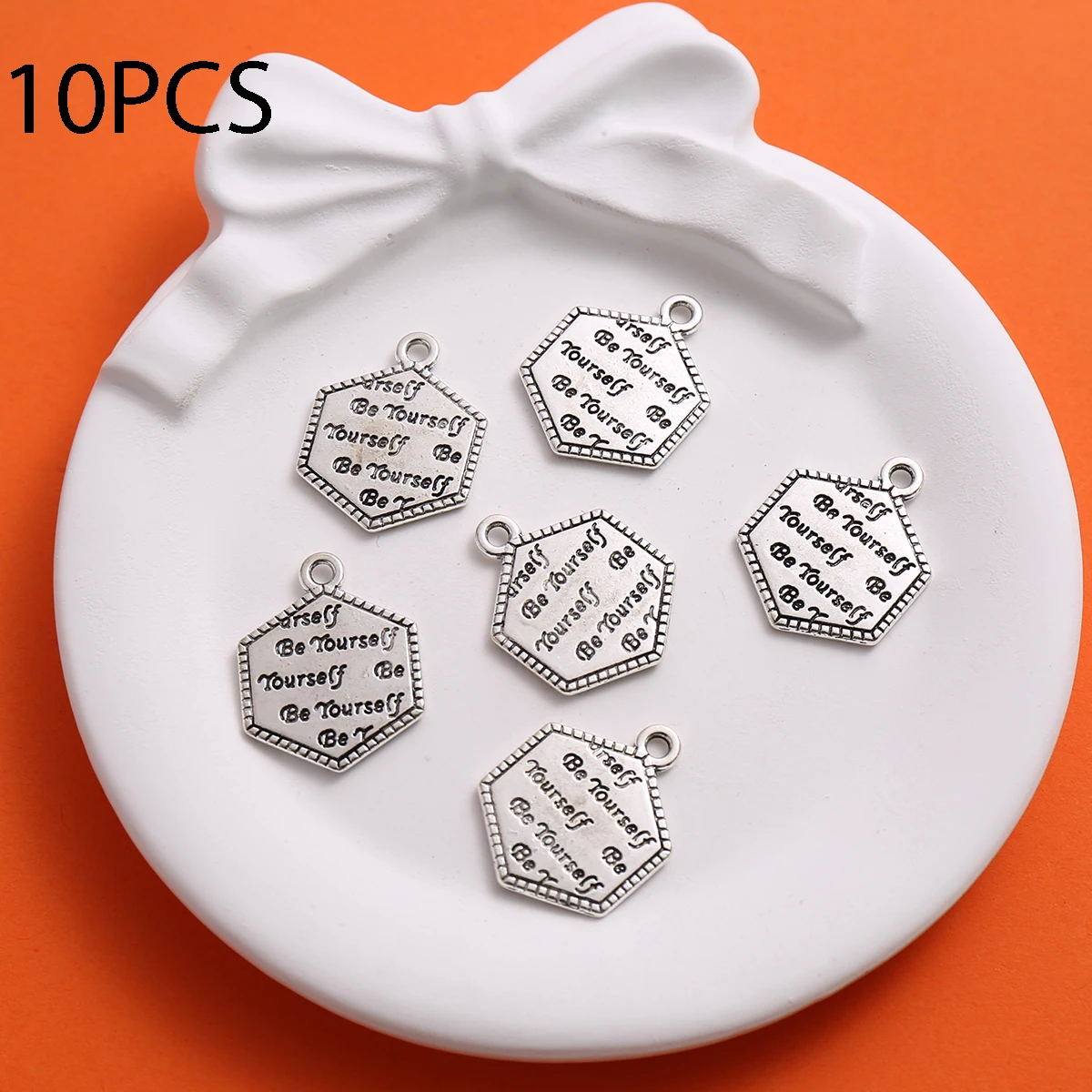 10-Piece Set of Single-Hanging Hexagonal Text Pendants, Lace-Edged Hexagonal Inspirational English Lettering Design, Suitable for DIY Bracelets, Earrings, Necklaces, Simple and Artistic Handmade Beading Accessories