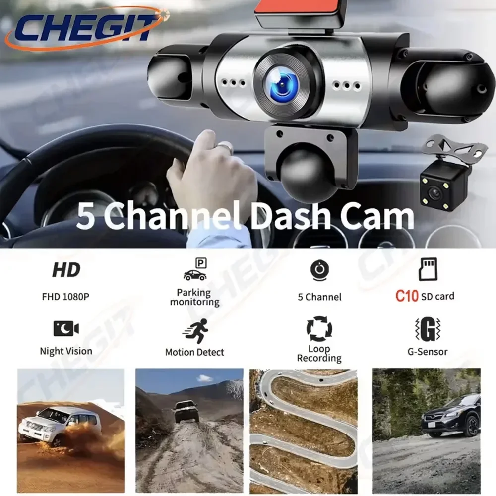 5CH 360 Degrees Car DVR 1080P Video Recorder WIFI Dash Cam Front right left inside Rear View camera 24h Parking Monitor For SUV