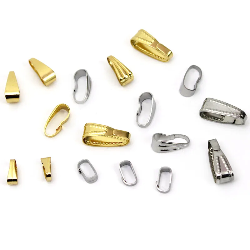 50pcs/Lot Stainless Steel Pendant Pinch Clip Bail Clasps Melon Seeds Clasp For Necklace Hooks Clip Connectors DIY Jewelry Making