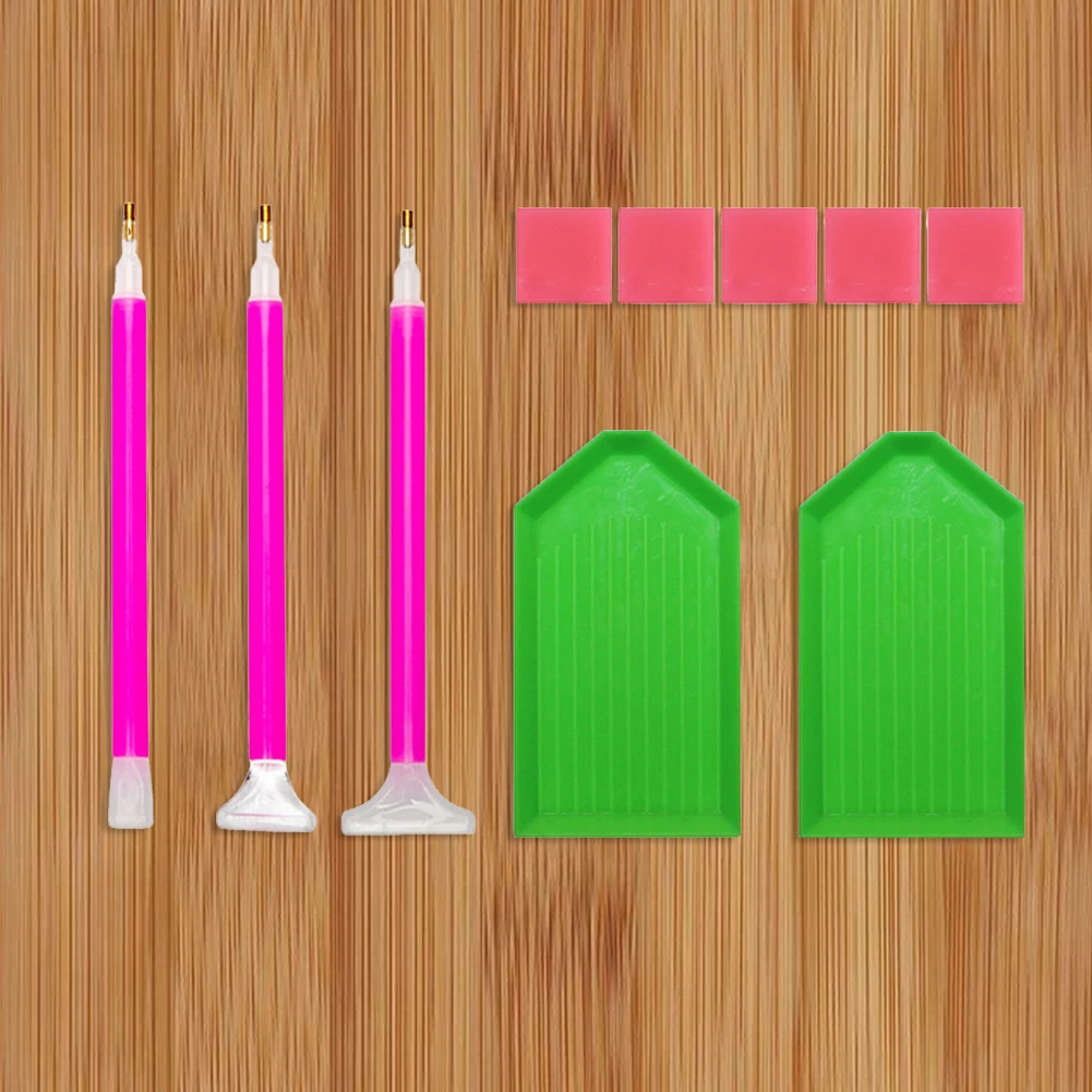 5D DIY Plastic Diamond Trays Handmade 10pcs/set Diamond Gem Accessory 2 Tray 5 Clay 3 Drill Pens Solid Color for Adults and