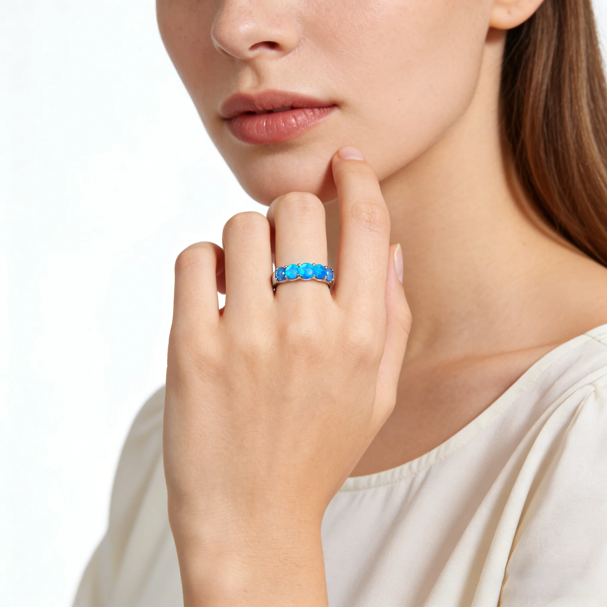 New design blue fire opal Women\'s Rings Anti Allergy Elegant Jewelry perfect birthday and anniversary Dating gifts for women