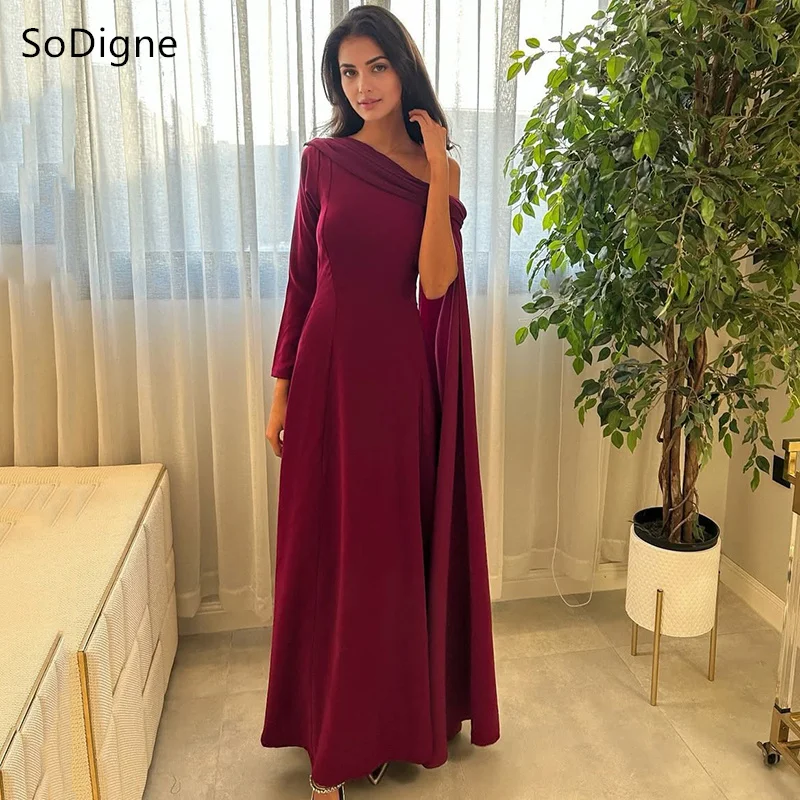 

SoDigne Elegant One-Shoulder Evening Dresses Burgundy A-Line Party Dress 2025 Formal Ribbons Prom Gowns Customized