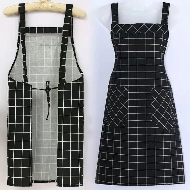 Plaid suspenders apron cotton women fashion soft breathable apron cooking in home kitchen