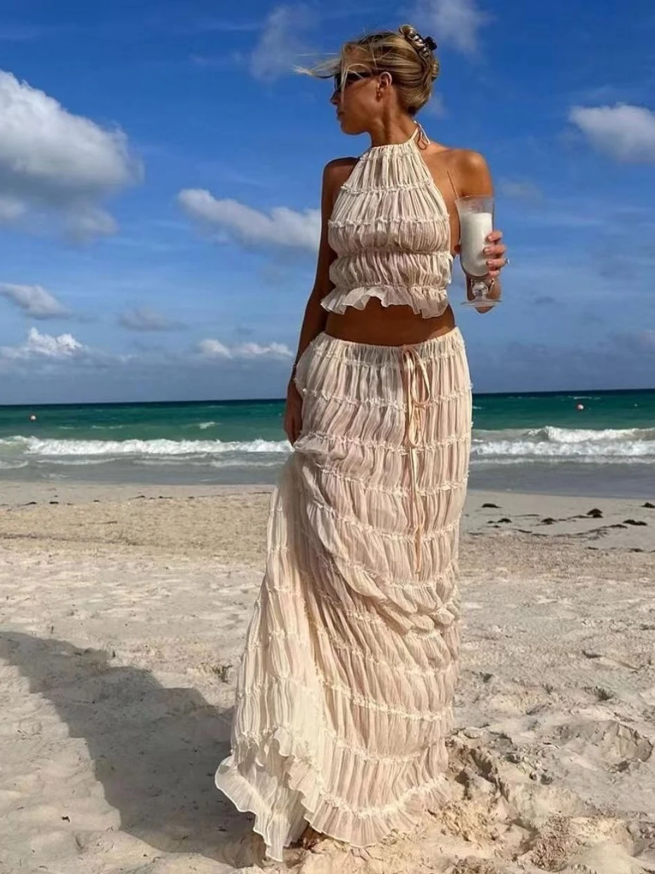 

Весна-лето 2024, повседневный многофункциональный комплект из двух предметов, свободный праздничный женский костюм с юбкой, сексуальный повседневный костюм