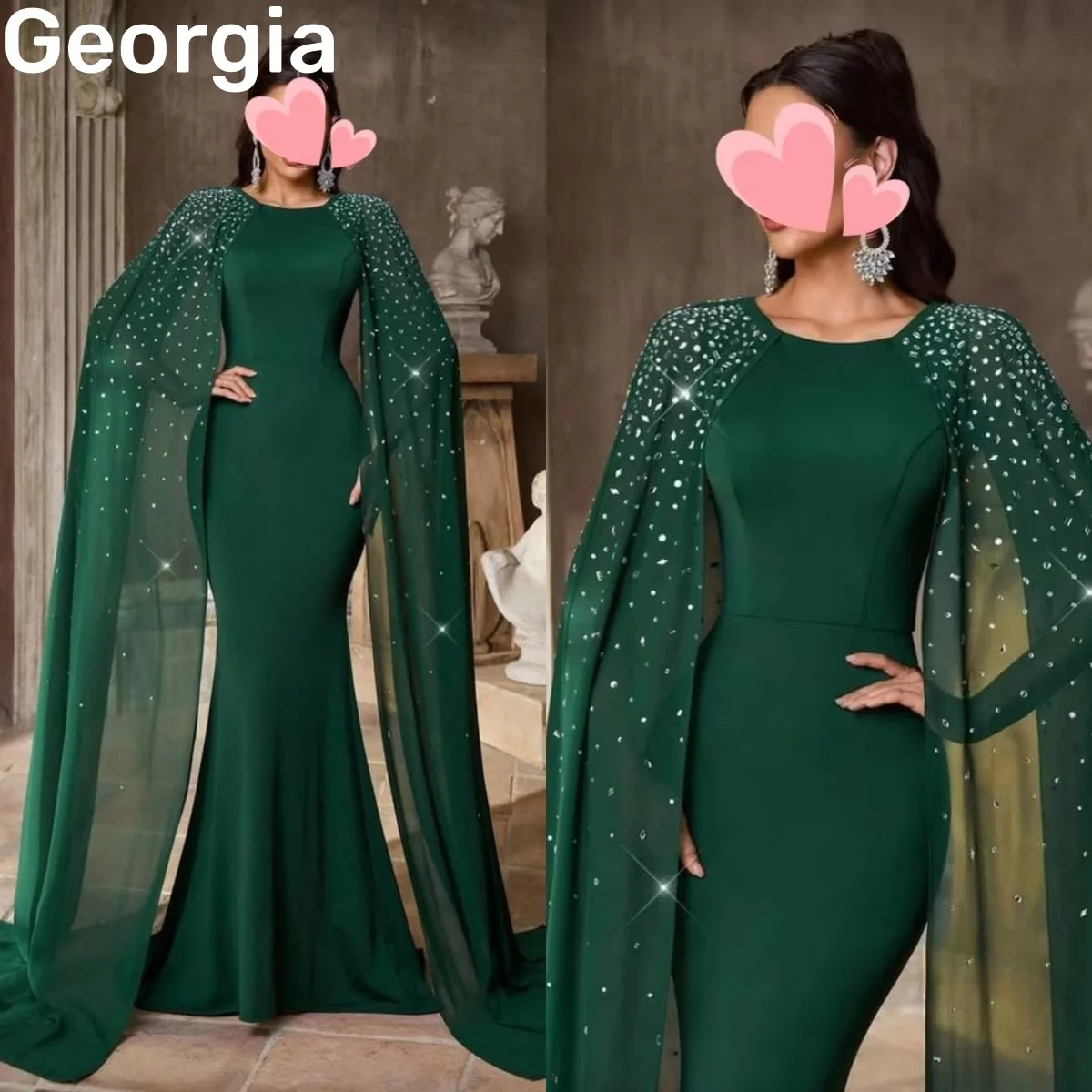 

Mermaid Customize Dresses For Prom Scoop Neckline Beadings Luxury Floor-Length Evening Dresses Cap Straps Zipper Up Cocktail