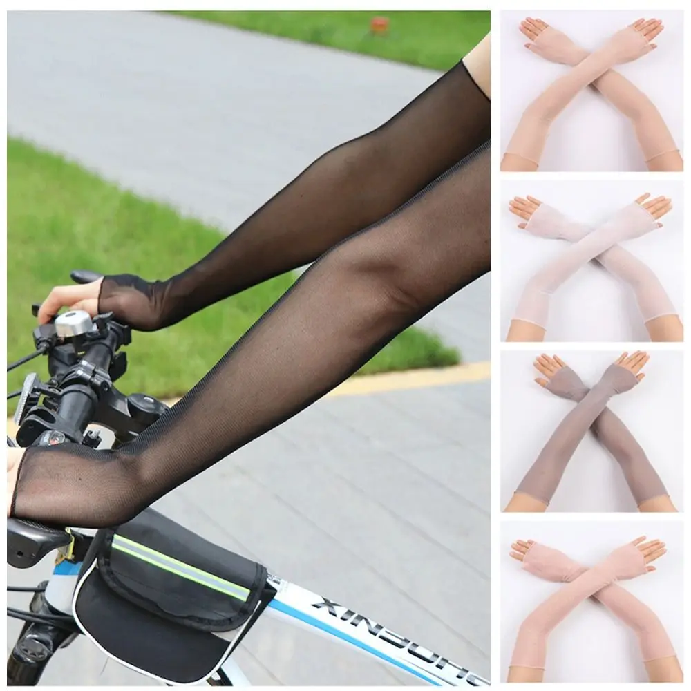 Fashion Fingerless Sun Protection Sleeves Transparent Thin Arm Sleeves Breathable Long-Sleeved Long Sleeves Driving
