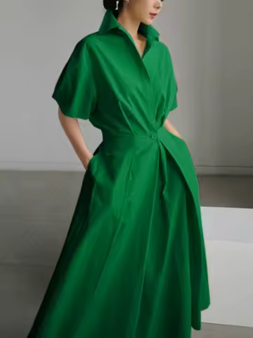 Gymystars Elegant Shirt Dress Green Evening Dresses 2026 New Fashion Loose High Waisted Lapel Summer Urban Dress Office Commute