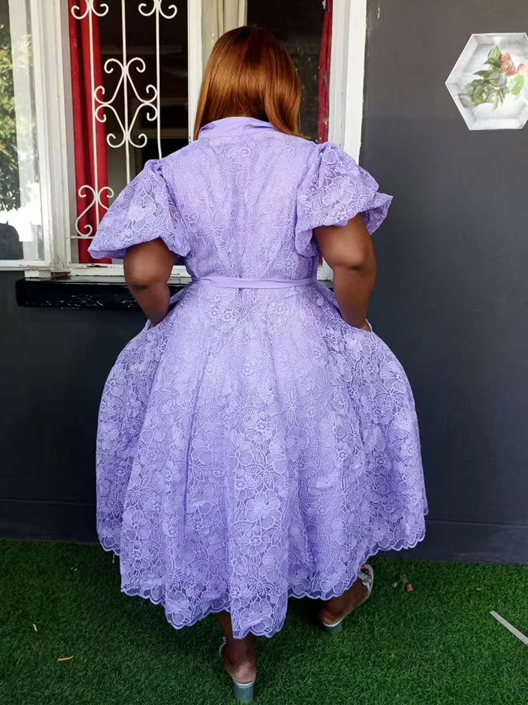 レトロ刺繍カットアウトレースアップウエストシェイプ半袖ワンピース 2025 夏 レディース シャツワンピース ゆったり パフスリーブワンピース