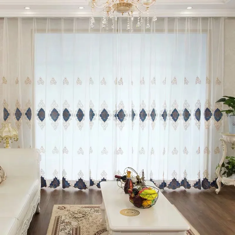 

European Curtain Window Screen Velvet Embroidered Screen Living Room Window Bedroom Balcony Thin White Yarn Finished Product