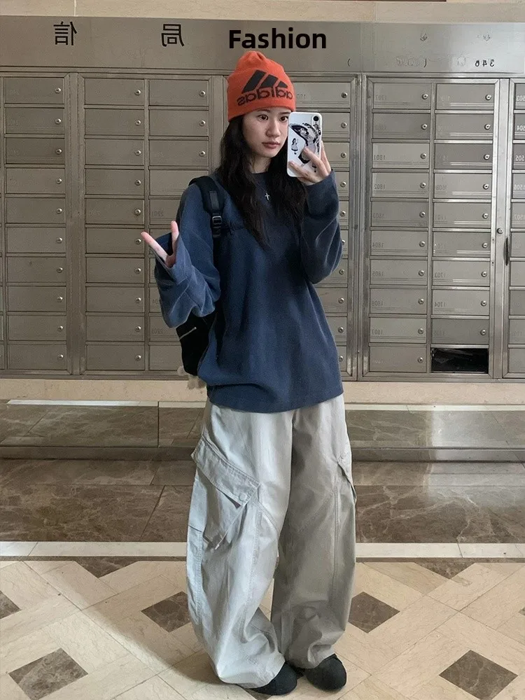 Retro American Wer id Long Sve T-irt Women's Loose Couple High Street Embroidery Top Autumn 2025 New Sle Commute Wind