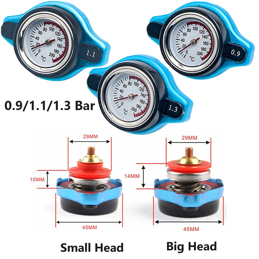 

Car Thermo Radiator Cap Tank Cover Water Temperature Gauge 0.9Bar 1.1Bar 1.3Bar Auto Cap Tank Cover Racing Car Big or Small Head