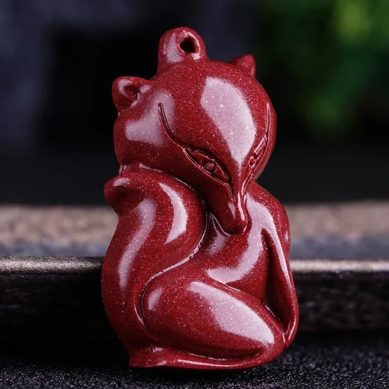 Fashion Cinnabar Jade Lovely Fox Pendant Necklace Jewellery Chinese Hand-Carved Healing Women Man Luck Gift Sweater Chain - Image 3
