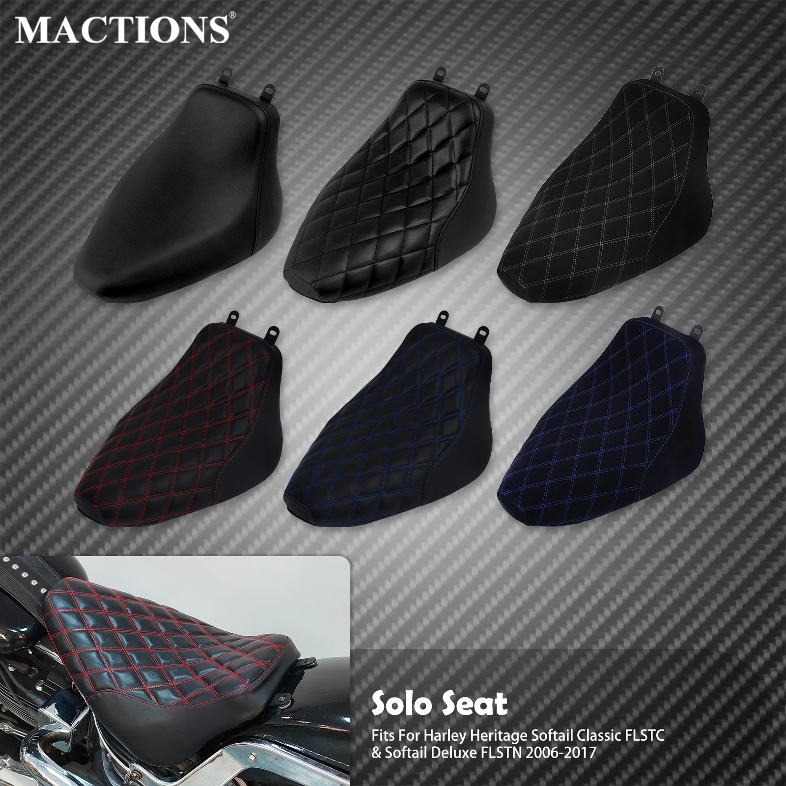 Motorcycle Front Rider Driver Solo Seat Diamond Low Profile Cushion Seat For Harley Heritage Softail Classic Deluxe FLSTN 06-17