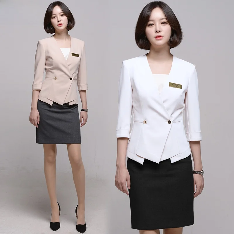

Корейский деловой костюм-двойка для ресепшн, продавцов, лекторов, менеджеров магазинов: униформа для работы, юбочный костюм для карьеры