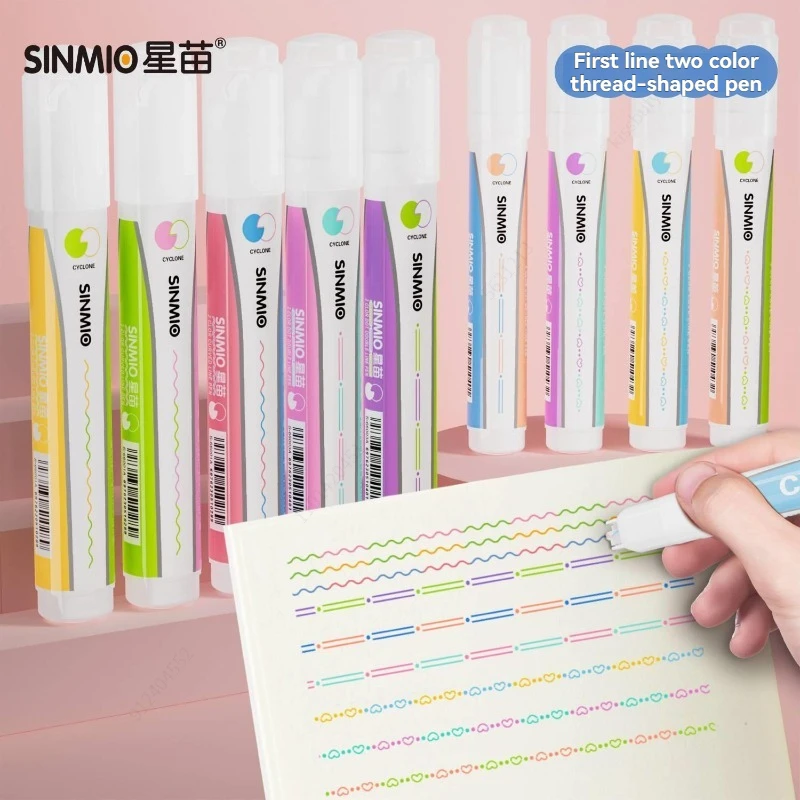 Flower‑Line Double‑Color Curve Highlighter Pen Set Roller Tip Quick‑Dry Kawaii Marker for Journal Scrapbook Drawing Stationery