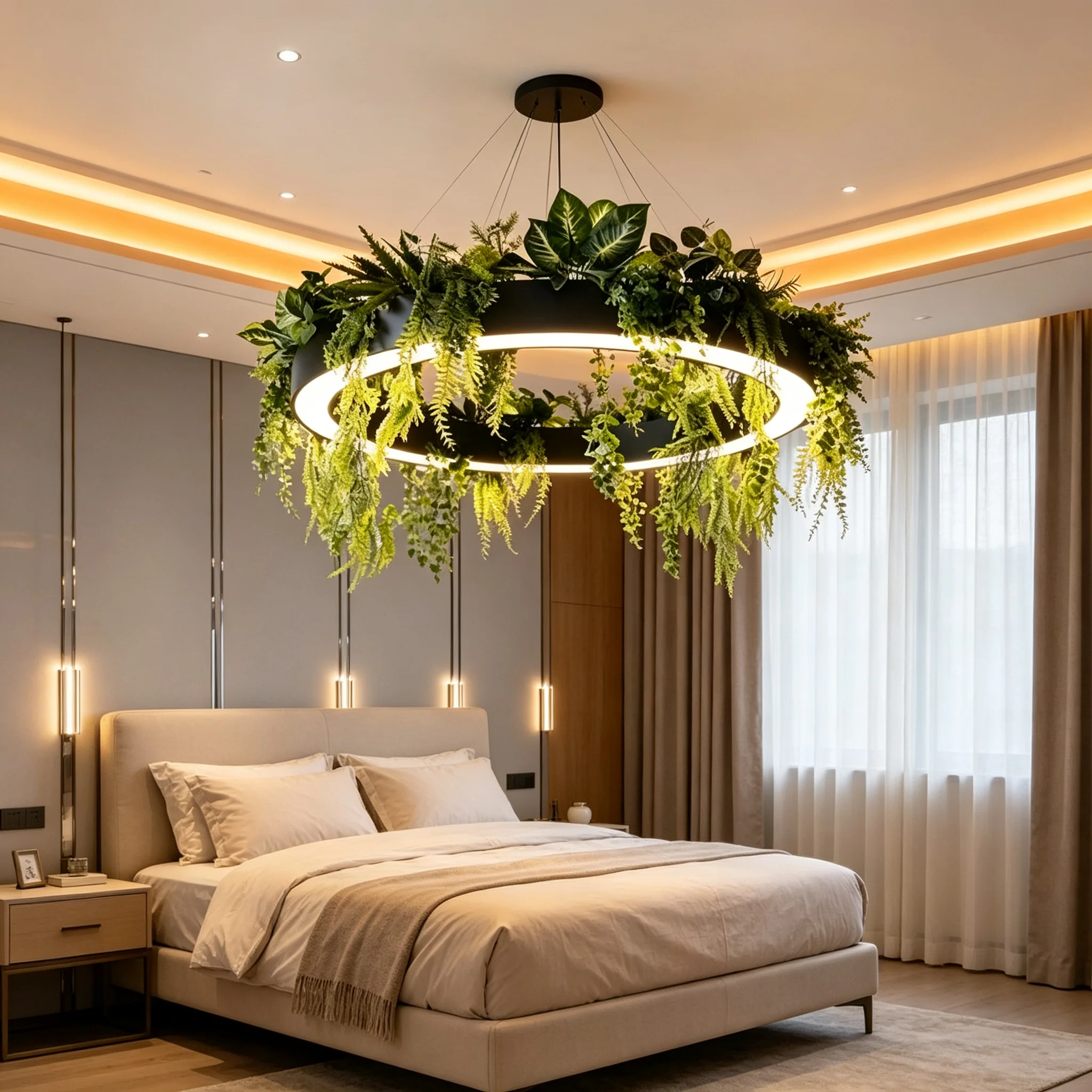 Circular Green Plant Decoration Pendant Light Ceiling Dining Room Chandeliers Bedroom Hanging Lamps Study Led Lights Fixture