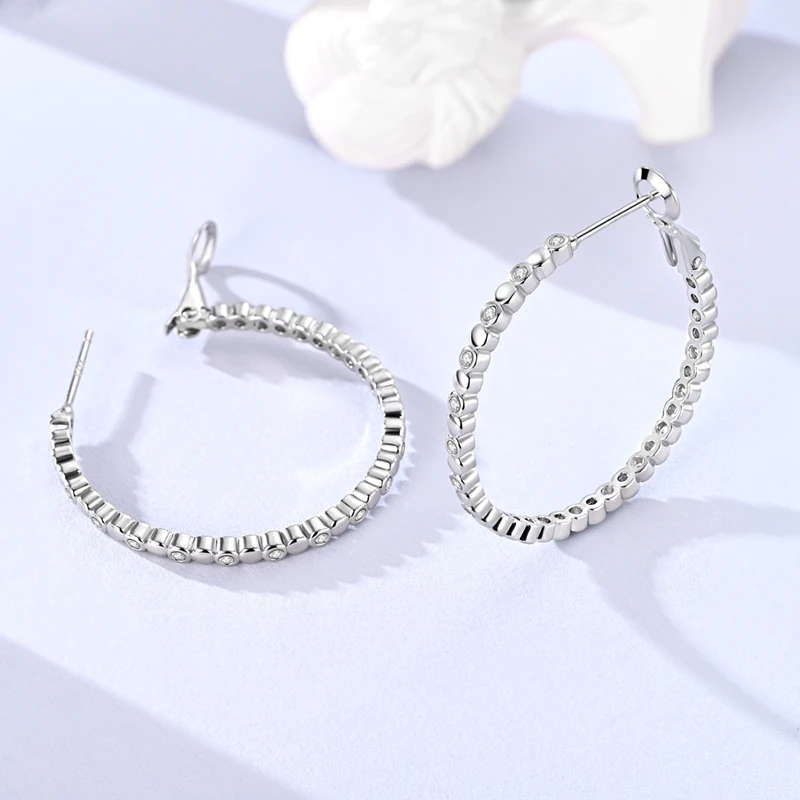 925 Sterling Silver Bright Heart Lucky Four-leaf Clover Round Shape Hoop Earrings Wedding Anniversary Jewelry Gift  for Women