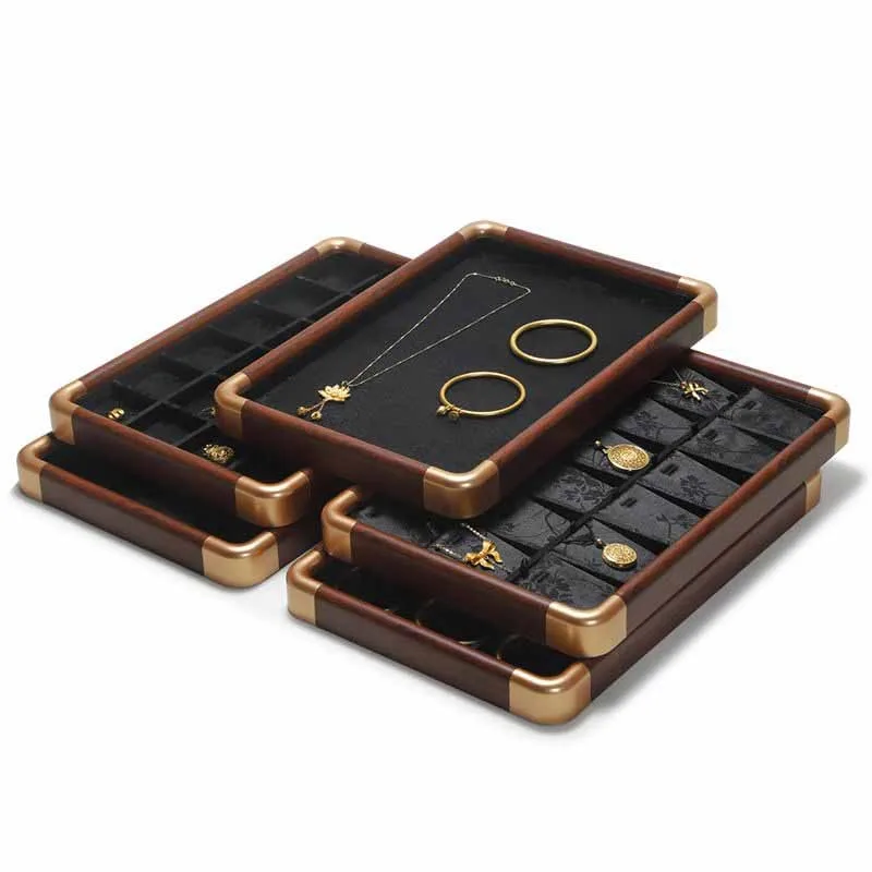 Bandeja de exhibición de joyas de madera maciza estilo chino, bandeja de visualización y almacenamiento de joyas de oro, collares, anillos y jade ZJ50