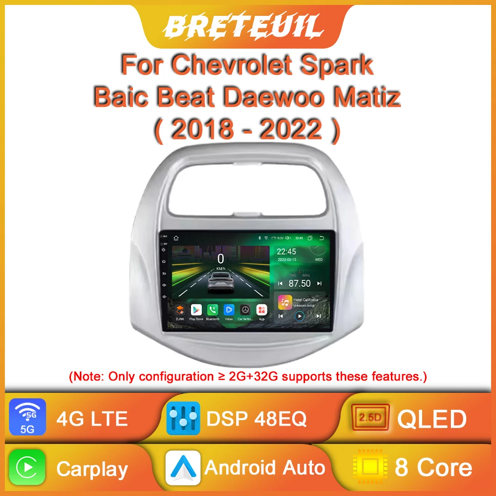 Para Chevrolet Spark Baic Beat Daewoo Matiz 2018 2019 2020 2021 2022 Radio de coche Android Reproductor de vídeo multimedia Navegación GPS Carplay Pantalla táctil Estéreo automático Sistemas inteligentes