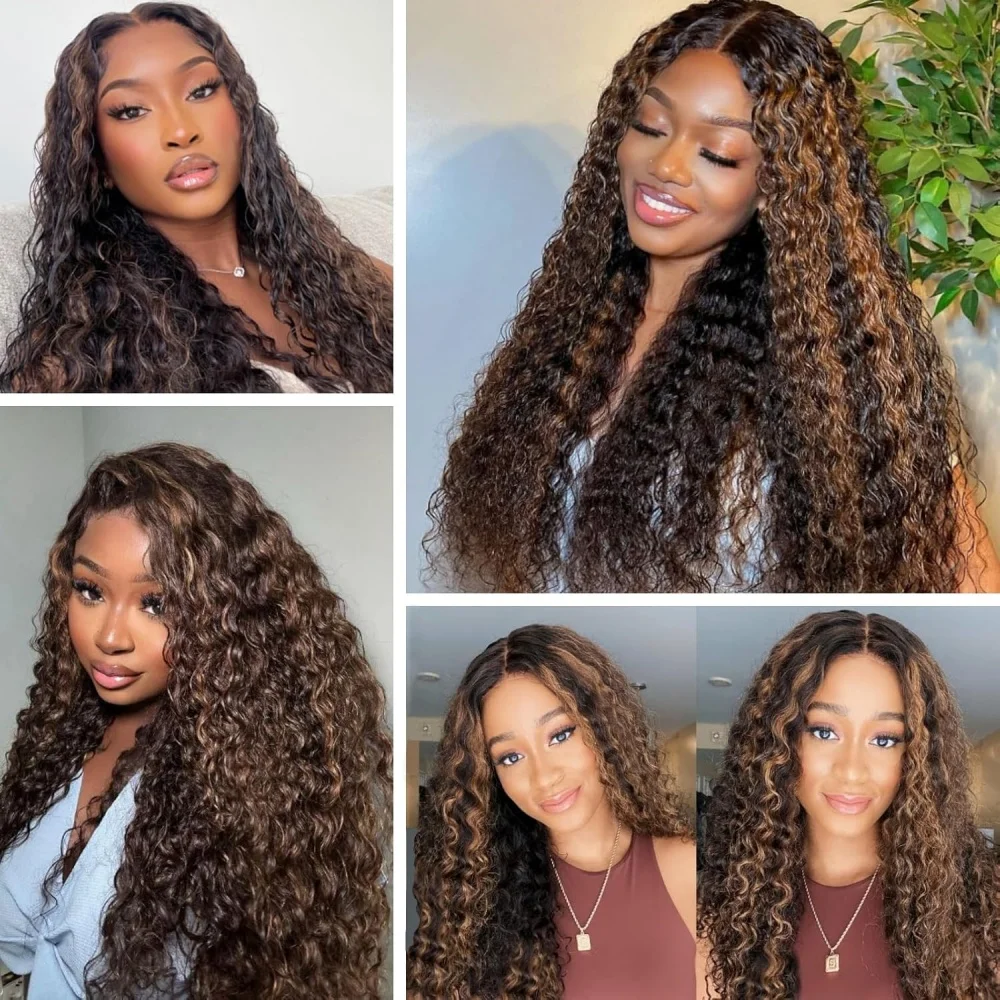 Destaque peruca dianteira do laço encaracolado, cabelo humano, pronto para vestir, perucas sem cola, 200% densidade, 5x5, 1B/30