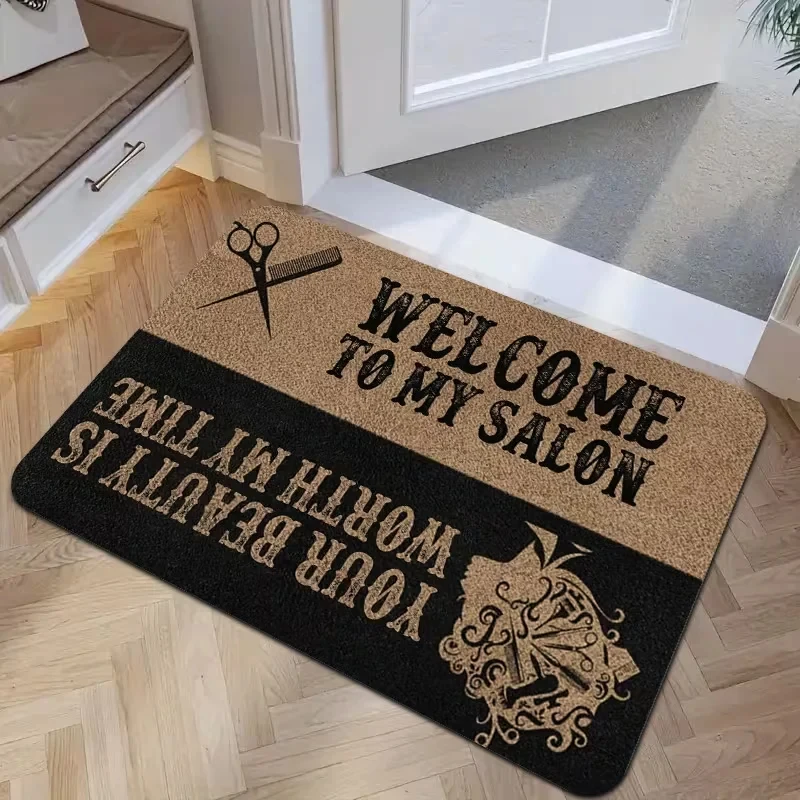 VIKAMA Barber Style Welcome Mat, Non-Slip Printed Doormat for Salon, Man Cave & Entryway, Retro Home & Shop Decor