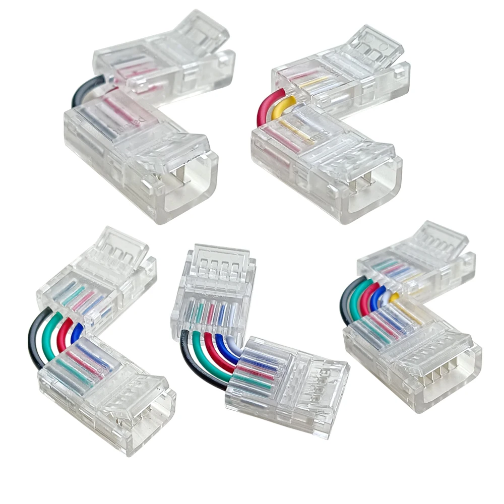 2/3/4/5/6Pin LED Light Strip Corner Connector Transparent Solderless Buckle Board To Board L-Shaped Solderless For RGB RGBW Tape