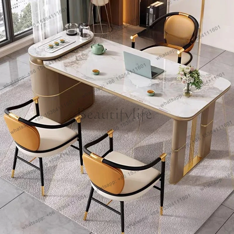 Rock slab tea table household light luxury boss office desk multi-functional integrated tea table modern simplicity