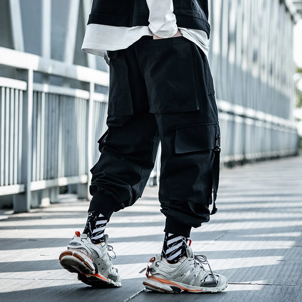 AOGZ Hip Hop Techwear Cargo Pants Men Streetwear Harajuku Tactical Pants Trousers Jogging Pants Loose Casual Sweatpants Black