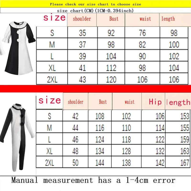 Wat99 المرعب تأثيري حلي أنثى/ذكر الرعب كرنفال حفلة الجلد ضيق أسود أبيض القاتل المهرجين بذلة ل H 2025 جديد