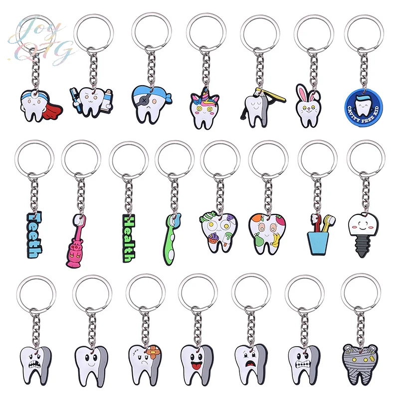 Hot 10 Pcs Dental Tooth Shape Model Simulation Keychain Fashion Keyring Cartoon Lovely Girls Kids Gift Pendant Teeth Key Chain