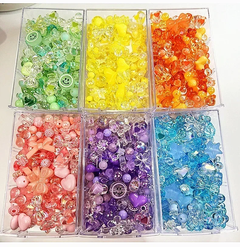 10/30g 8 Styles Acrylic Heart Bow Flower Loose Beads DIY Handmade Beads for Bracelet Phone Chain Jewelry Making Accessories