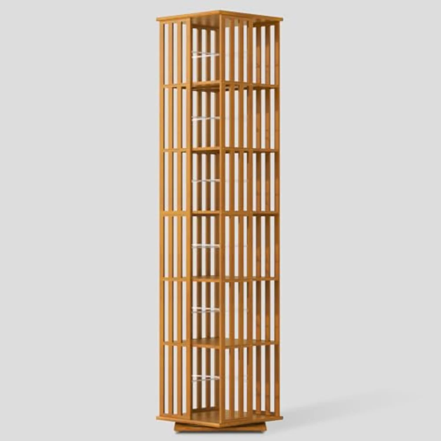 Rotating Bookshelf Tower, 360° Display Spinning Bookcase, Bamboo Bookshelf Floor Standing Storage Rack, Wood Narrow