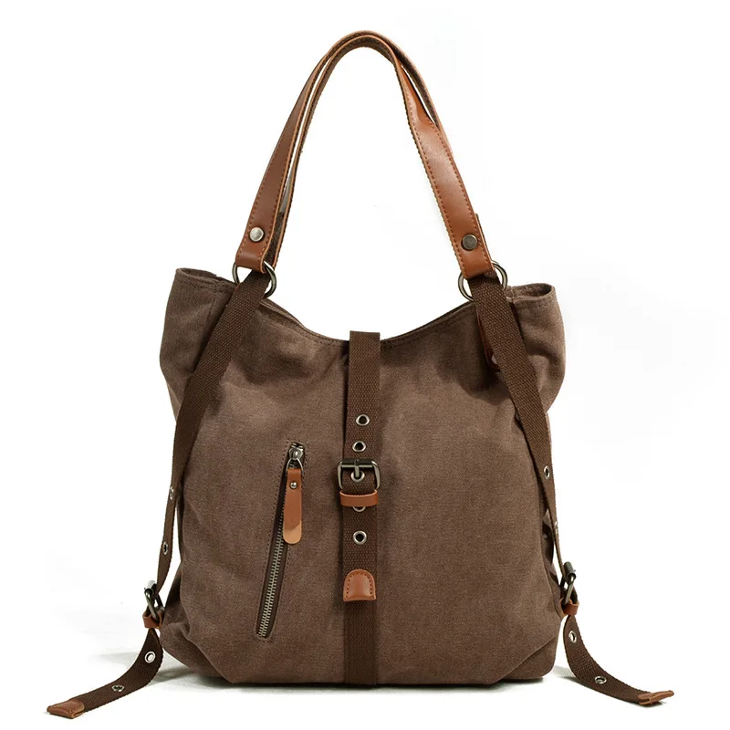 

New Vintage Canvas Women's Shoulder Bag Multifunction Handbag Female Fashion Tote Bag Casual Backpack