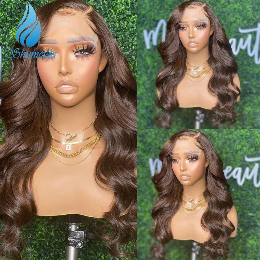 Shumeida 13x4 Brazilian Remy Human Hair Wig with Baby Hair 13x6 Lace Front Wigs Brown Color 5x5 Closure Wig for Black Women