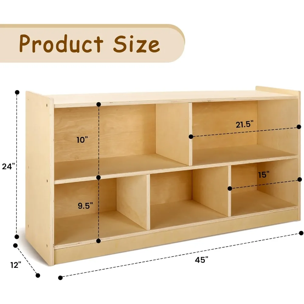 خزانة تخزين خشبية، رف كتب مونتيسوري مكون من 5 أقسام، رف كتب منظم لتخزين ألعاب الأطفال لغرف الأطفال والفصول الدراسية
