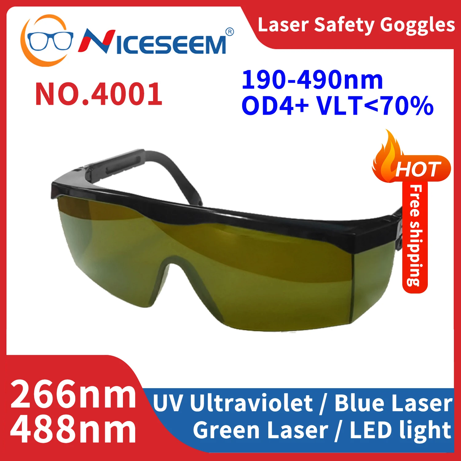 190-510nm UV Violet Blue Laser LED Laser Safety Goggles Protective Glasses Shield Protection Eyewear Laser Pointer for Work