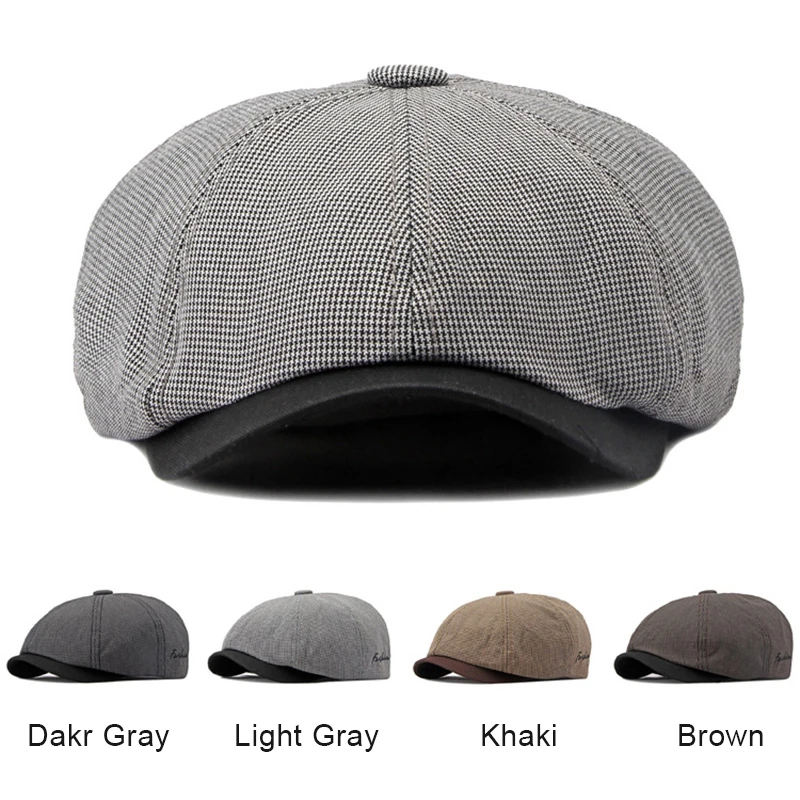 Casual Newsboy Caps Men Cotton Flat Cap Octagonal Hats Male Solid Eight Panel Berets Spring Summer Thin Herringbone Painters Hat