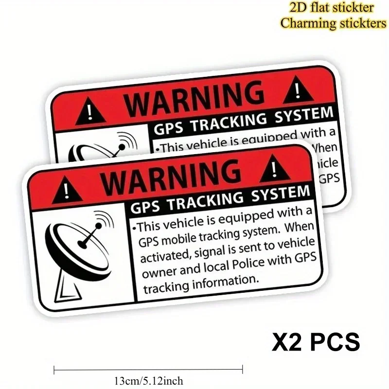 2Pcs 2D Flat GPS Tracking Warning Vinyl Stickers, Waterproof Decal for Car Anti Theft Decor, Holiday Gift