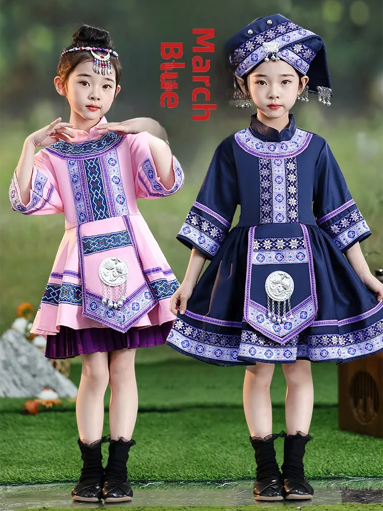 

Детская этническая одежда March Tee: Новый костюм народности Чжуан 2026 года для девочек, одежда для детей