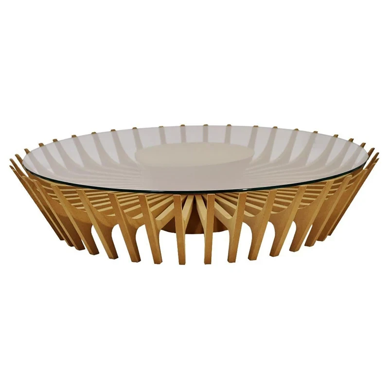 

Italian Minimalist round Solid Wood Tea Table Post-Modern Minimalist Silent Style Glass Tea Table